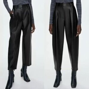 Wilfred Faux Leather Pleated Carrot Pants Black High Waisted Lined Size 4